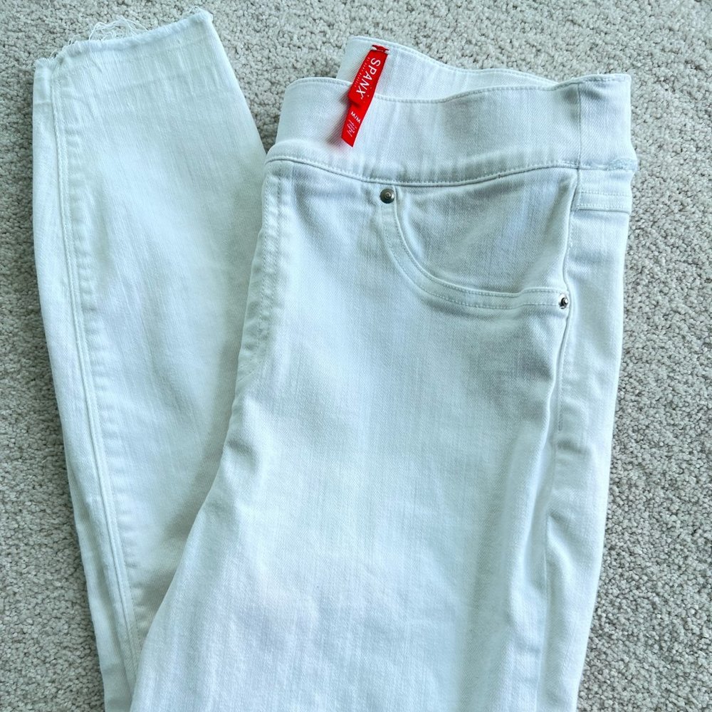 SPANX Vintage Distressed White Ankle Skinny Jeans Leggings